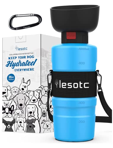 lesotc Upgraded Dog Water Bottle Foldable,Portable Dog Water Dispenser,Leak Proof Pet Water Bottle for Dogs,Dog Travel Water Bottle for Outdoor Walking,Hiking,Travel,BPA Free,Lightweight