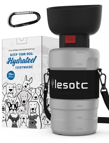 lesotc Upgraded Dog Water Bottle Foldable,Portable Dog Water Dispenser,Leak Proof Pet Water Bottle for Dogs,Dog Travel Water Bottle for Outdoor Walking,Hiking,Travel,BPA Free,Lightweight