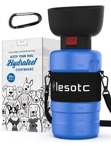 lesotc Upgraded Dog Water Bottle Foldable,Portable Dog Water Dispenser,Leak Proof Pet Water Bottle for Dogs,Dog Travel Water Bottle for Outdoor Walking,Hiking,Travel,BPA Free,Lightweight
