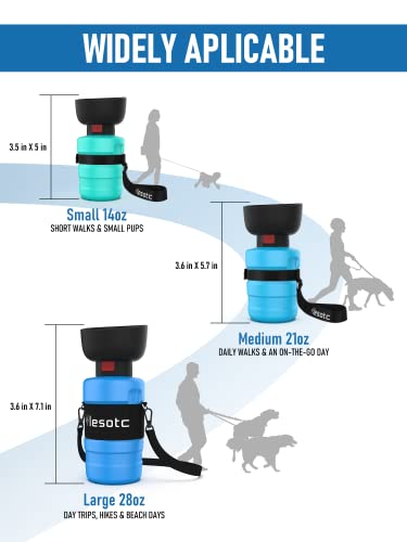 lesotc Upgraded Dog Water Bottle Foldable,Portable Dog Water Dispenser,Leak Proof Pet Water Bottle for Dogs,Dog Travel Water Bottle for Outdoor Walking,Hiking,Travel,BPA Free,Lightweight