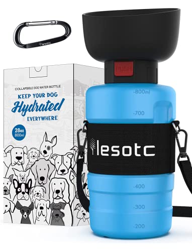 lesotc Upgraded Dog Water Bottle Foldable,Portable Dog Water Dispenser,Leak Proof Pet Water Bottle for Dogs,Dog Travel Water Bottle for Outdoor Walking,Hiking,Travel,BPA Free,Lightweight