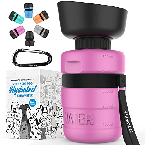 lesotc Upgraded Dog Water Bottle Foldable,Portable Dog Water Dispenser,Leak Proof Pet Water Bottle for Dogs,Dog Travel Water Bottle for Outdoor Walking,Hiking,Travel,BPA Free,Lightweight