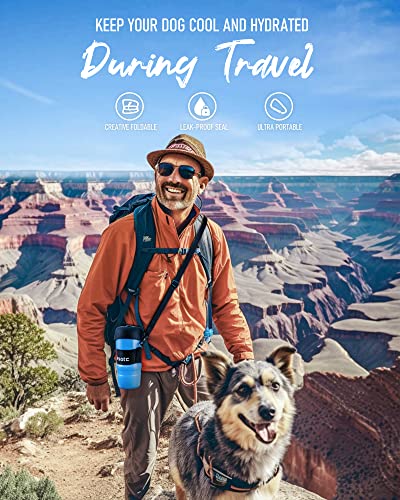 lesotc Upgraded Dog Water Bottle Foldable,Portable Dog Water Dispenser,Leak Proof Pet Water Bottle for Dogs,Dog Travel Water Bottle for Outdoor Walking,Hiking,Travel,BPA Free,Lightweight