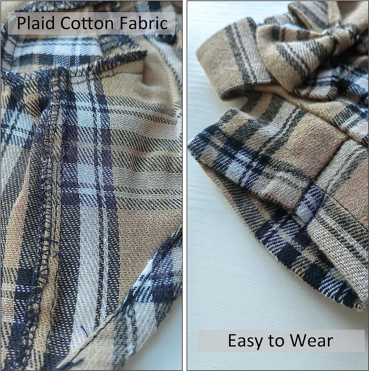Soft Casual Dog Plaid Shirt,Gentle Dog Western Shirt Pet Clothes, Dog Cotton Shirt with Bow Tie for Wedding,Christmas Costumes (Medium, Dark Khaki)
