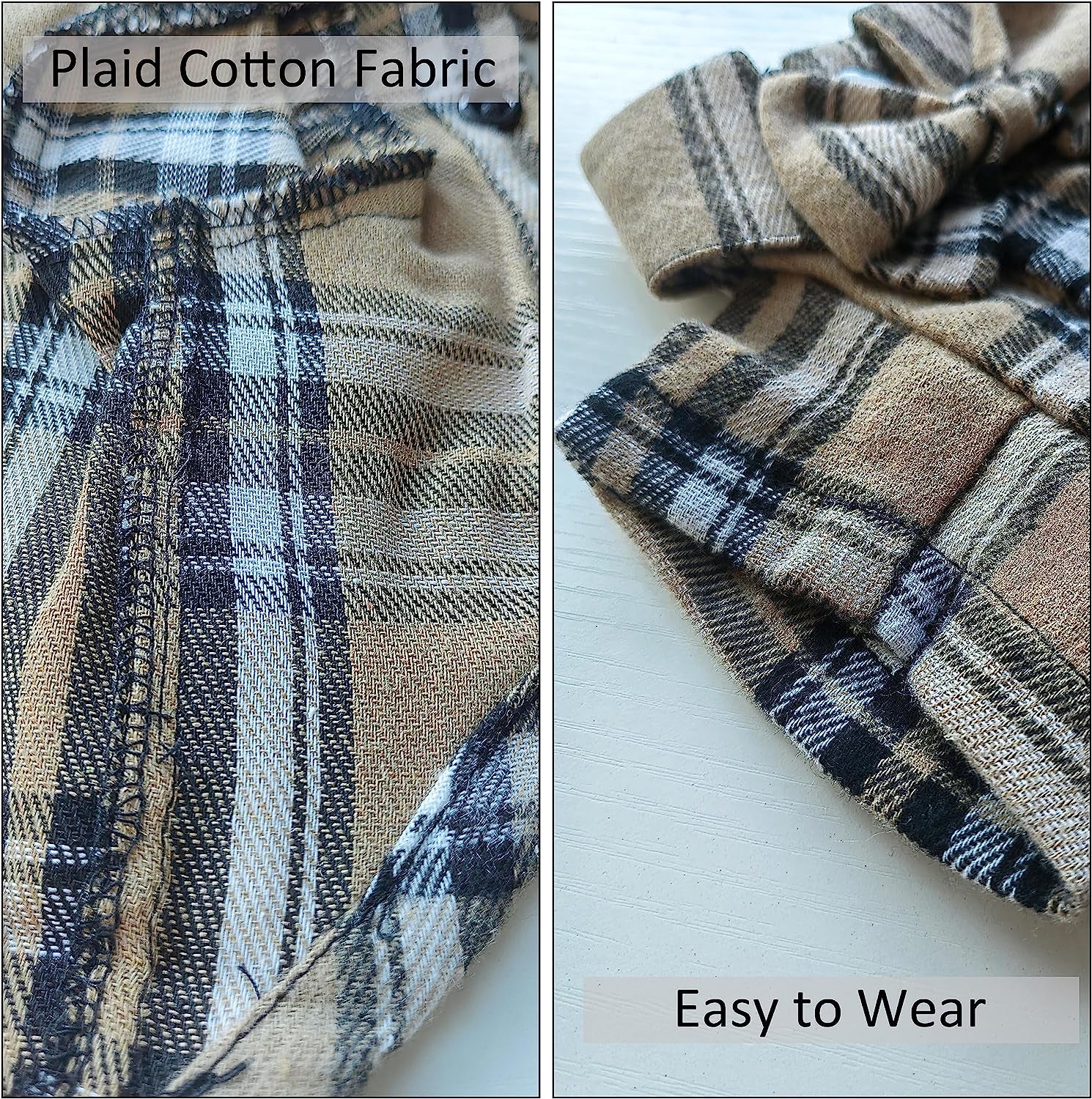 Soft Casual Dog Plaid Shirt,Gentle Dog Western Shirt Pet Clothes, Dog Cotton Shirt with Bow Tie for Wedding,Christmas Costumes (Medium, Dark Khaki)