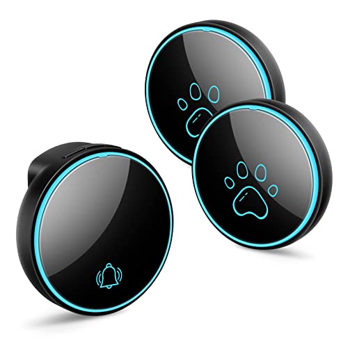 Comsmart Smart Wireless Dog Door Bell, Doggie Doorbell for Pet Potty Training Communication Go Outside Press Button with 38 Melodies 4 Volume Levels LED Flash (1 Receiver & 1 Transmitter)