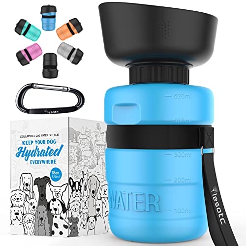 lesotc Upgraded Dog Water Bottle Foldable,Portable Dog Water Dispenser,Leak Proof Pet Water Bottle for Dogs,Dog Travel Water Bottle for Outdoor Walking,Hiking,Travel,BPA Free,Lightweight