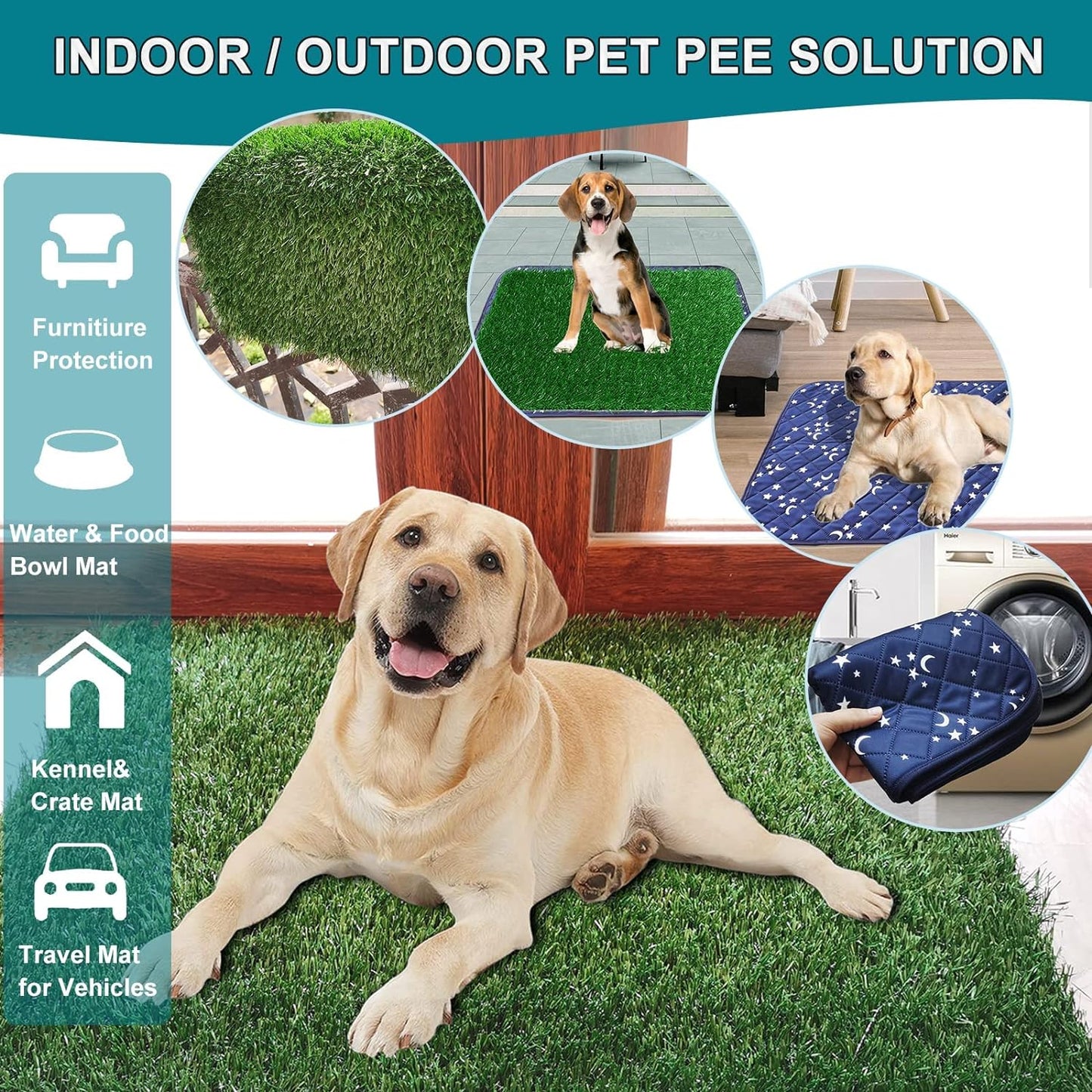 Upgrade Large Dog Grass Pad (30’’X20’’), 2-PCS Artificial Grass Dog Turf and Washable Pee Pad, Professional Reusable Dog Grass Pee Pad, Training Use for Indoor Outdoor Apartment, Fit for Medium Dogs