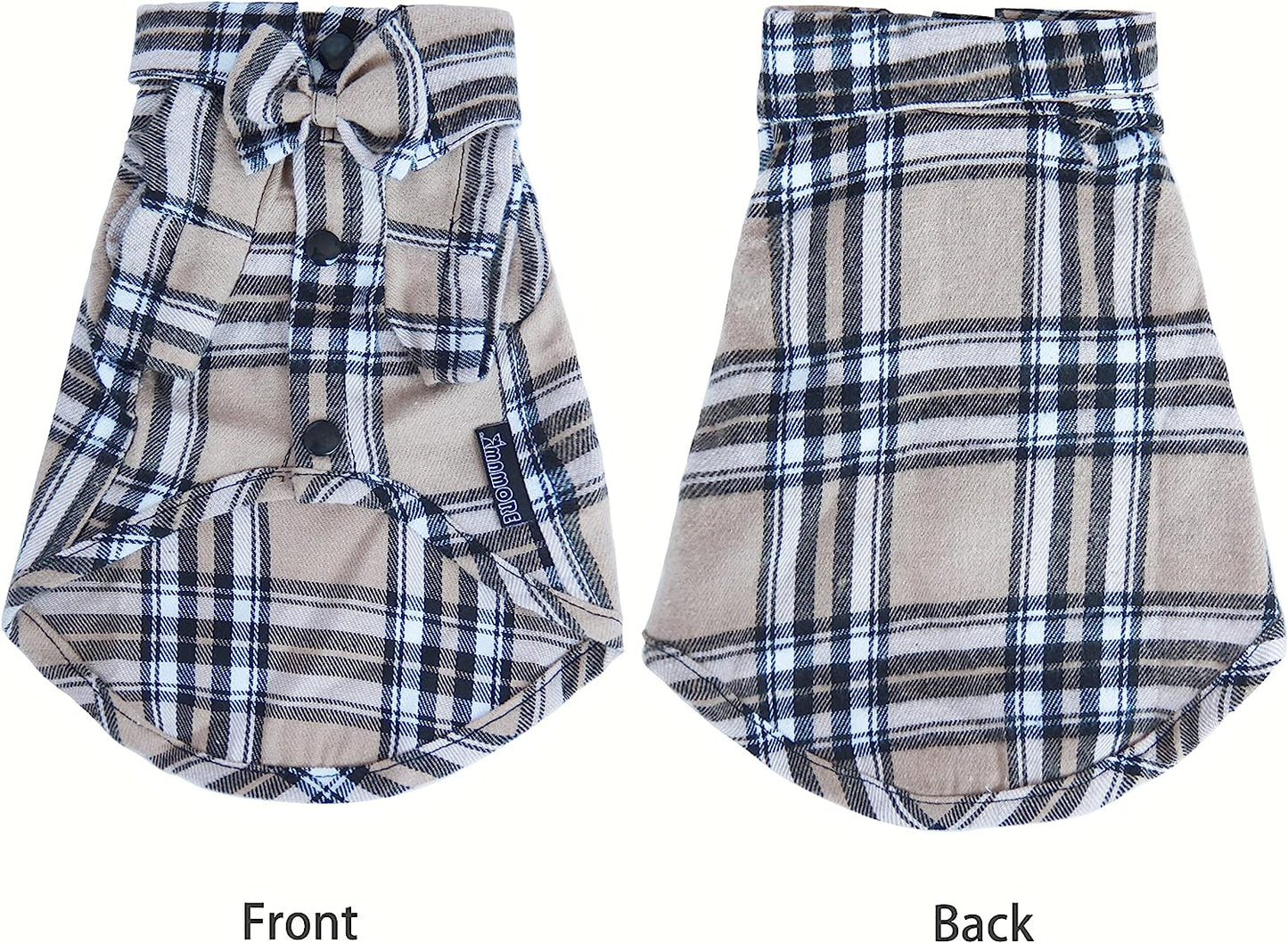 Soft Casual Dog Plaid Shirt,Gentle Dog Western Shirt Pet Clothes, Dog Cotton Shirt with Bow Tie for Wedding,Christmas Costumes (Medium, Dark Khaki)
