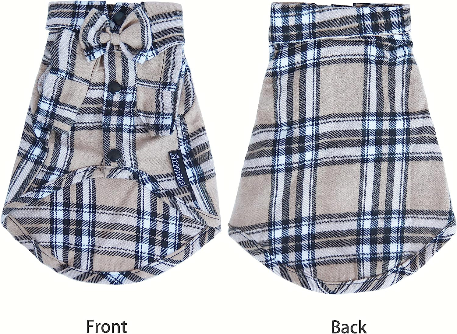 Soft Casual Dog Plaid Shirt,Gentle Dog Western Shirt Pet Clothes, Dog Cotton Shirt with Bow Tie for Wedding,Christmas Costumes (Medium, Dark Khaki)