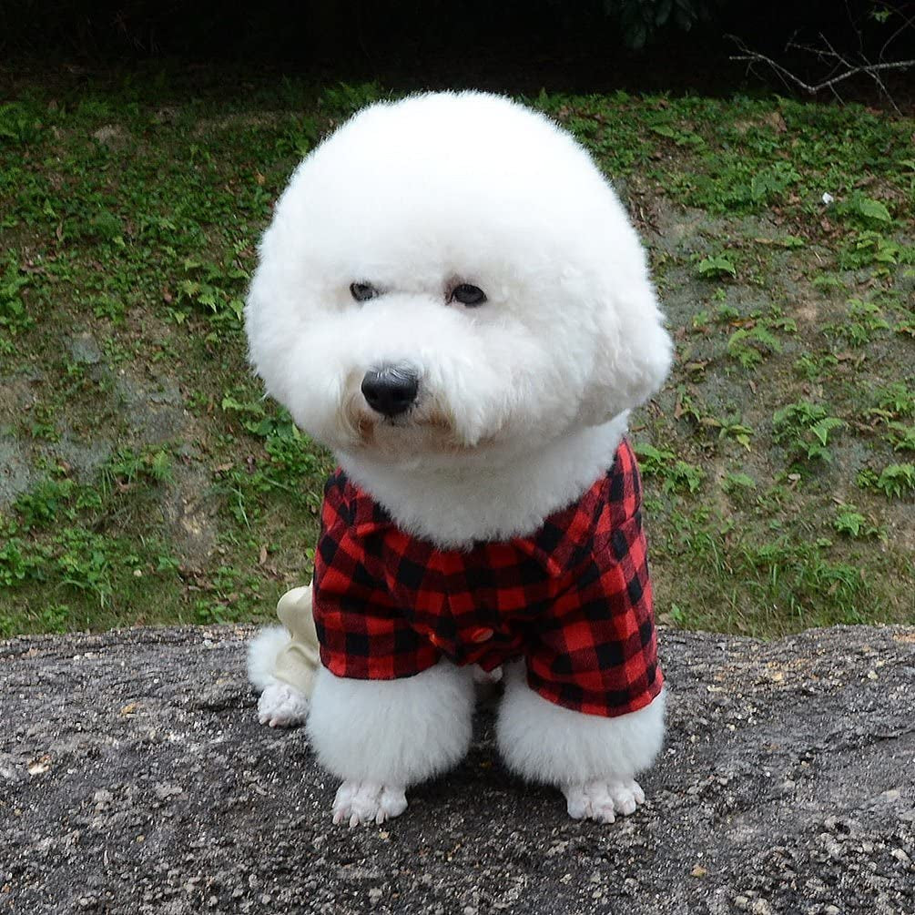Pet Clothes for Small Dog Cat Red Plaid Shirts Sweater with Khaki Overalls Pants Jumpsuit Outfits XL